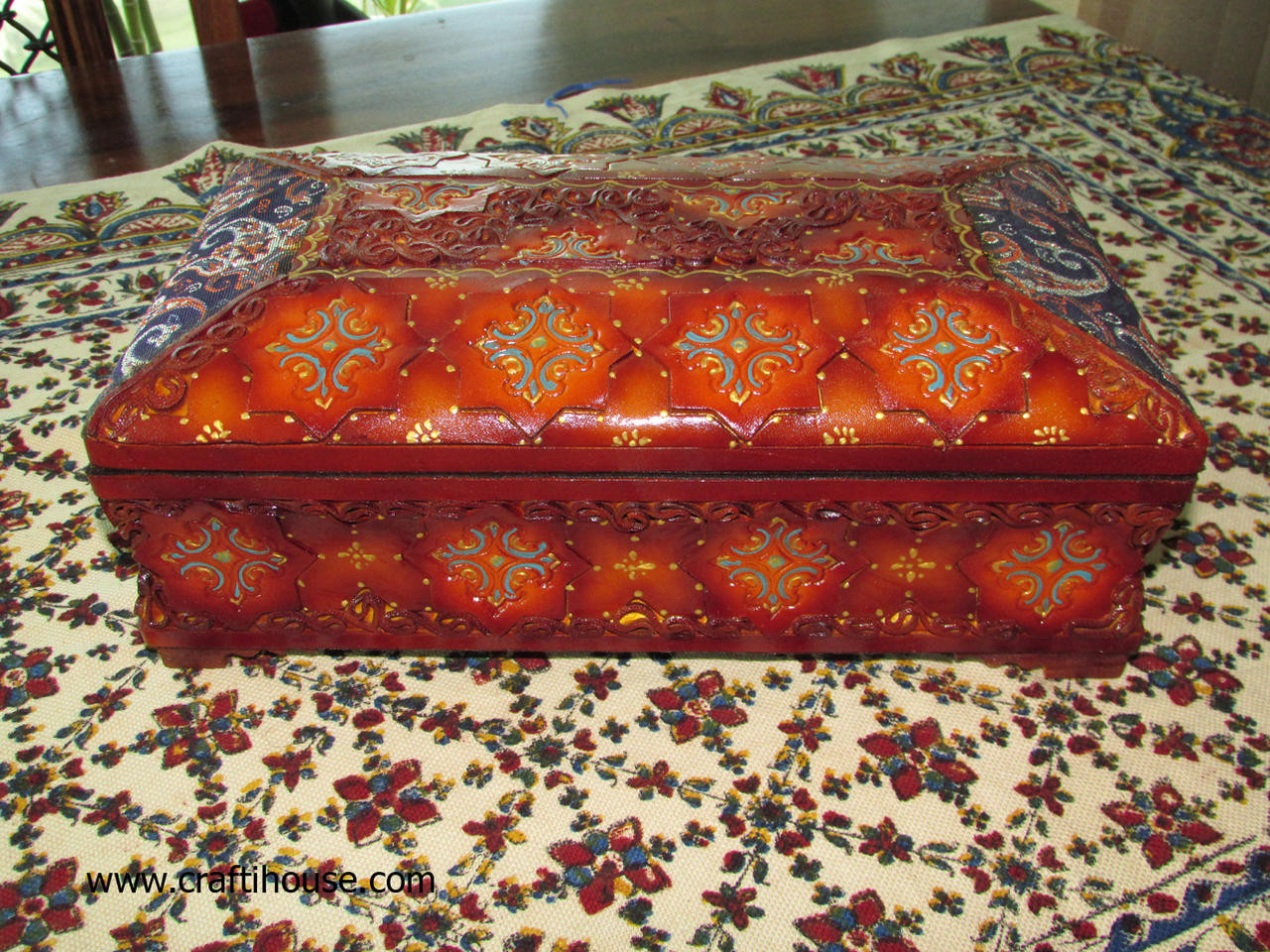 Exclusive Antique Look Artificial Leather Finish | Handcrafted Jewelry Box | Traditional Khatamkari Art Fine Craftsmanship Detail